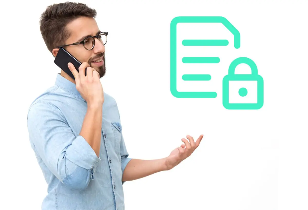 chico gafas habla telefono firma biometrica